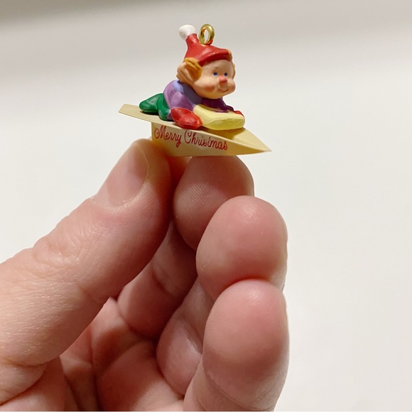 Hallmark Keepsake Miniature, 1991 Fly By, Elf Paper Airplane Christmas Ornament - Picture 5 of 7